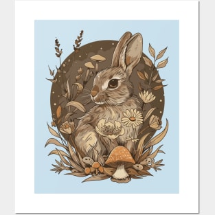 Retro Bunny Garden Cottagecore Fungus Rabbit Lover Mushroom Forest Posters and Art